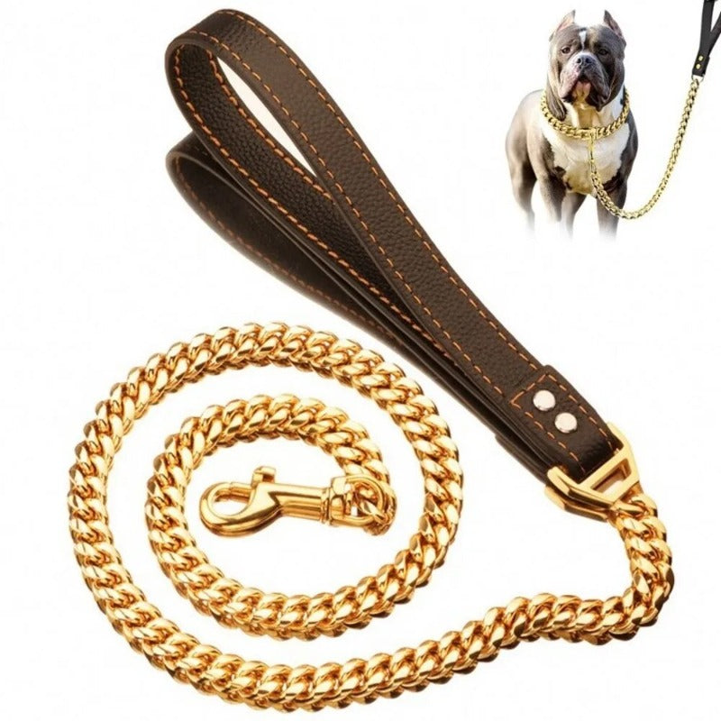 10 14MM Stainless Steel Pet Leashes Golden Dog Chain Collar