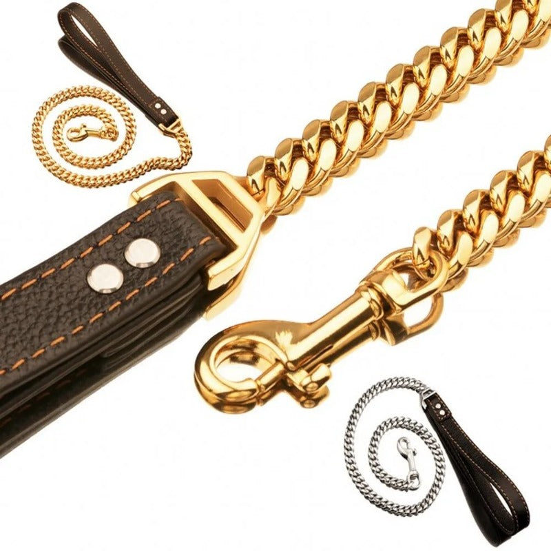 10 14MM Stainless Steel Pet Leashes Golden Dog Chain Collar