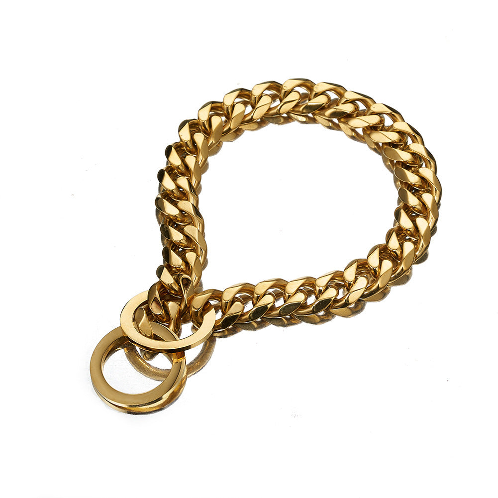 Gold Stainless Steel P Chain Slip Dog Collar Metal Training Choke Collar for Large Breed Dogs