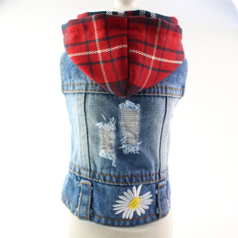 Spring Autumn Pet Denim Dog Vest Denim Dog Coats With Hat Pet Jeans Jacket Casual Outfits
