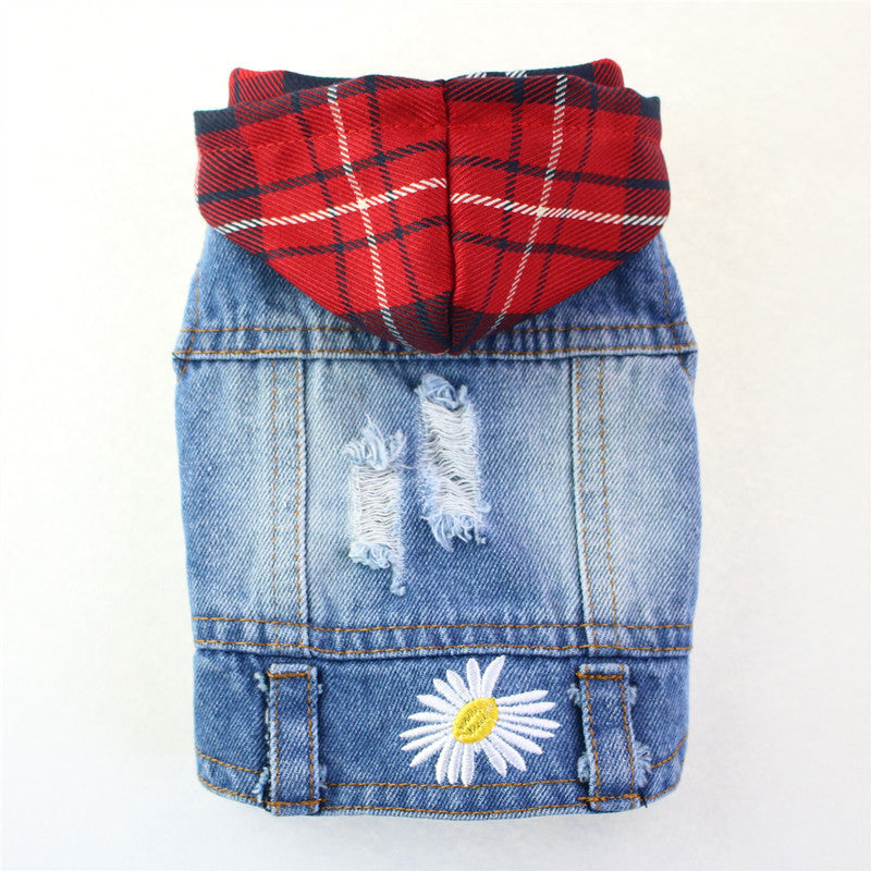 Spring Autumn Pet Denim Dog Vest Denim Dog Coats With Hat Pet Jeans Jacket Casual Outfits