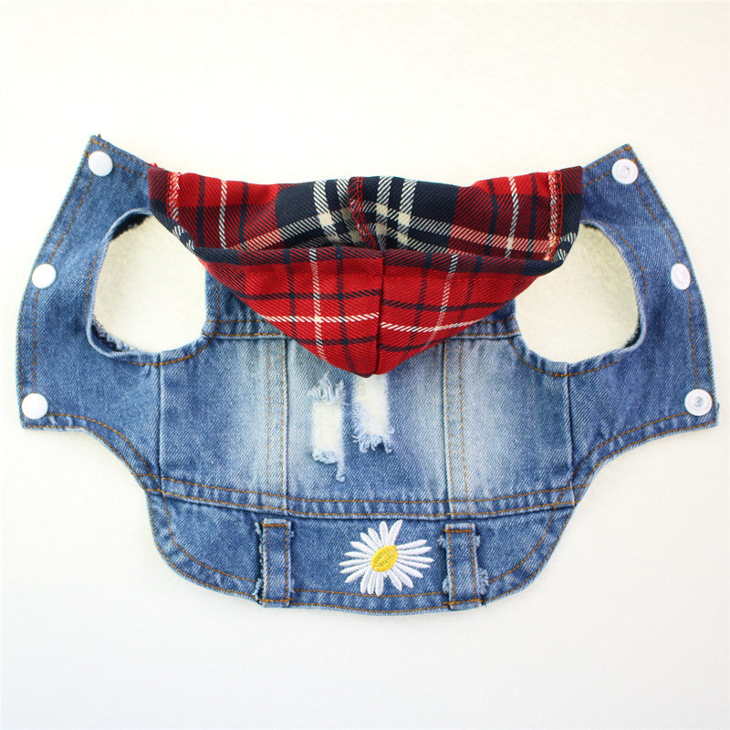 Spring Autumn Pet Denim Dog Vest Denim Dog Coats With Hat Pet Jeans Jacket Casual Outfits