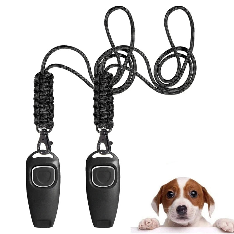 2 In 1 Pet Clicker Dog Training Whistle With Lanyard 2pcs Set