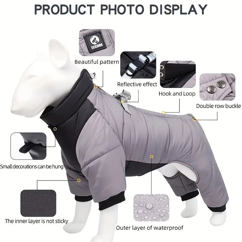 Waterproof Warm Dog Jacket With Reflective Strap