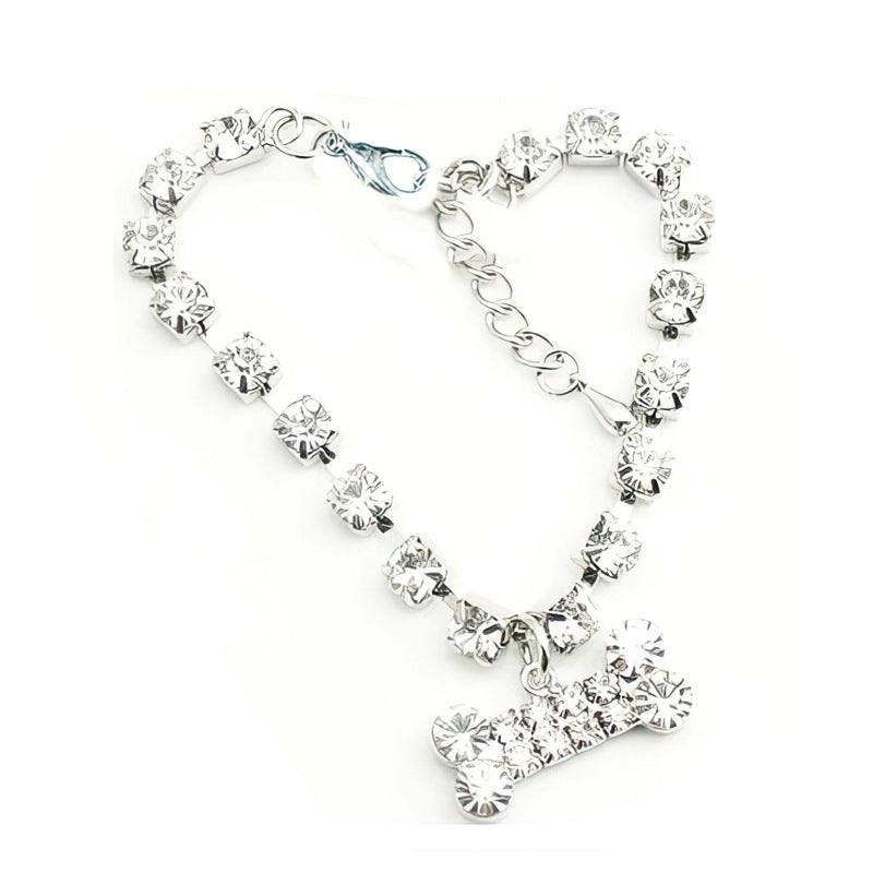 2pcs Bone Necklace Dog Necklace Crystal Necklace Dog Collar