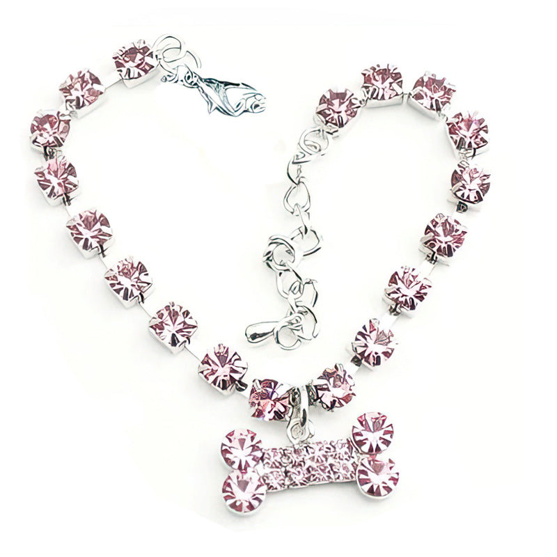 2pcs Bone Necklace Dog Necklace Crystal Necklace Dog Collar