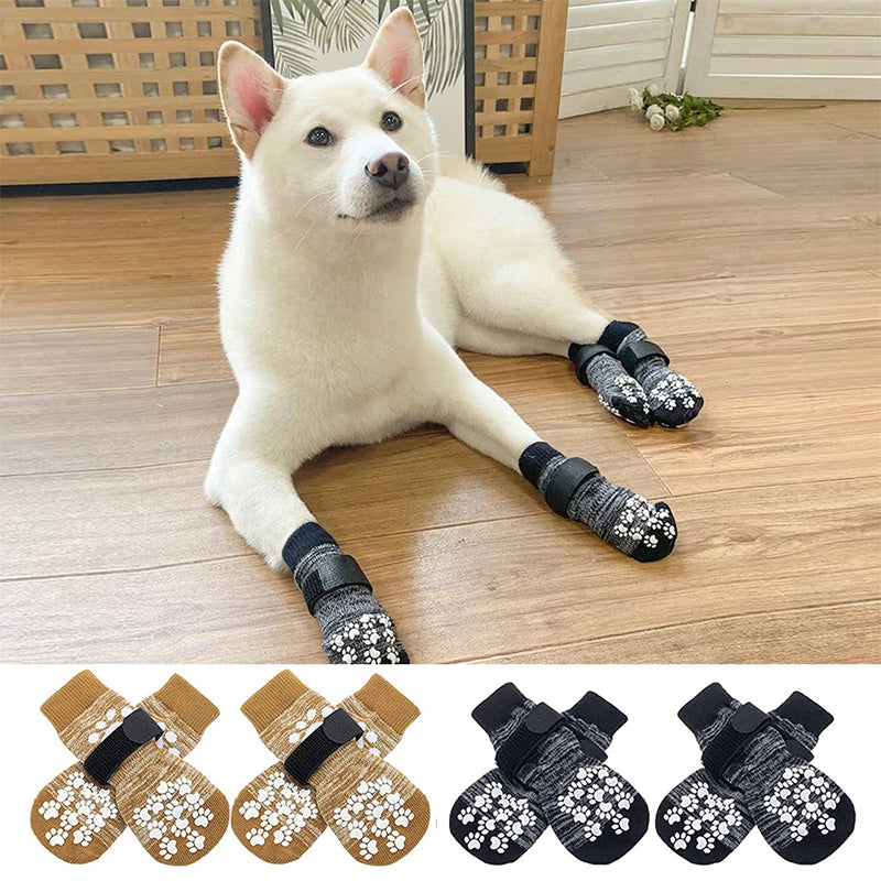 4PCS Pet Dog Socks Breathable Anti-Slip Foot Covers Dog Socks With Adjustable Strap