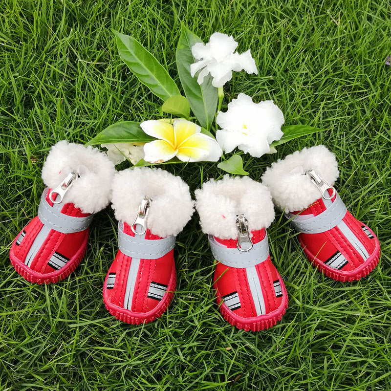4pcs/Set Pet Dog Shoes Wearable Winter Warm Pets Antiskid Shoes