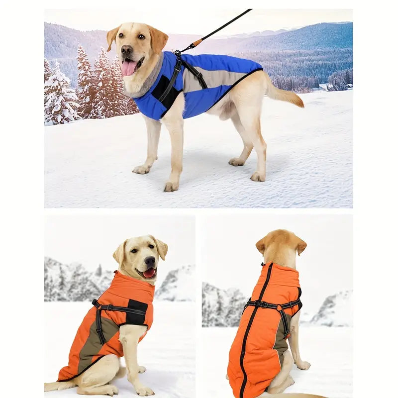 Autumn Winter Dog Jacket with Harness Dogs Reflective Safety Pet Snow Coat
