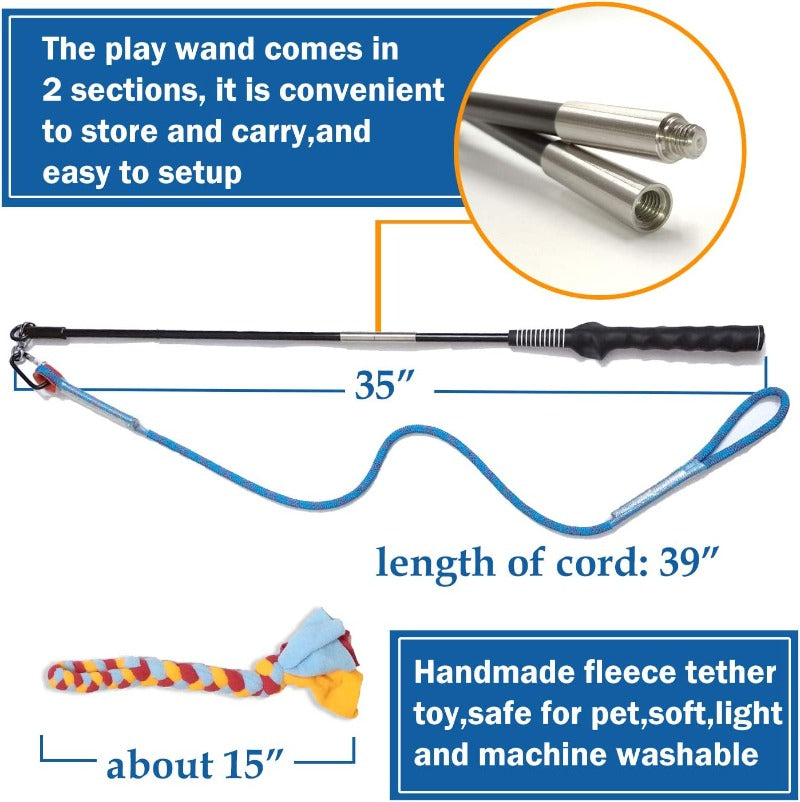 Interactive Flirt Pole Toy for Dogs Chase and Tug of War,Durable Teaser Wand with Pet Fleece Rope Tether Lure Toy to Outdoor Exercise & Training for Small Medium Large Dogs