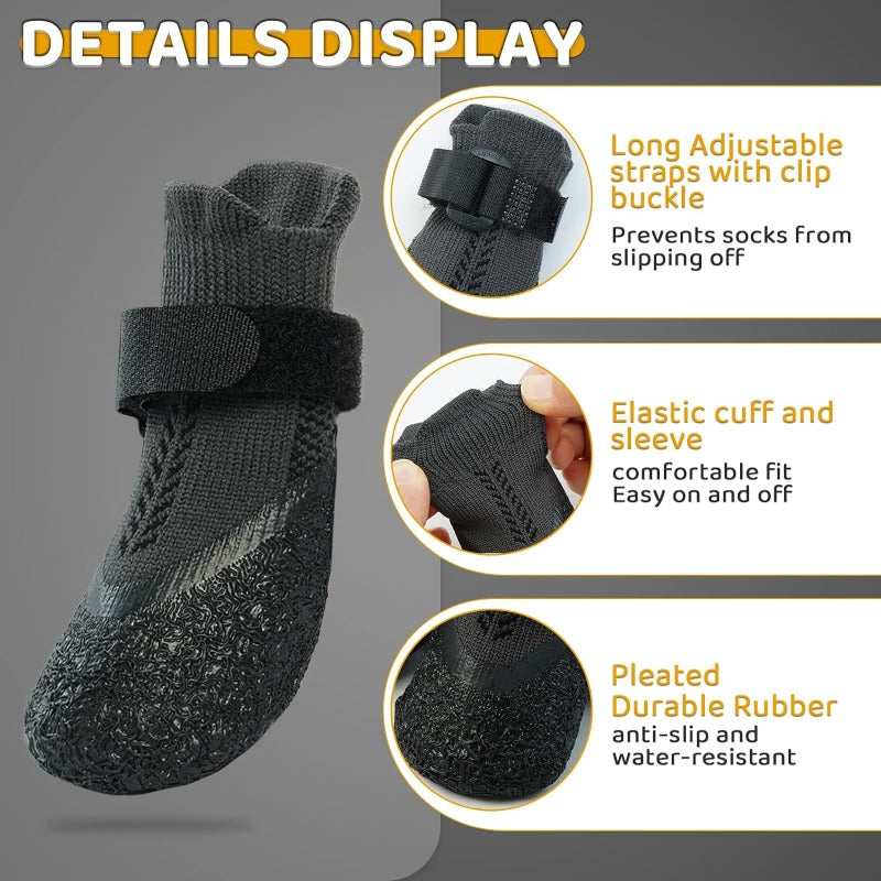 Dog Socks Anti-Slip Dog Grip Socks with Rubber & Fix Straps Outdoor Dog Shoes Booties