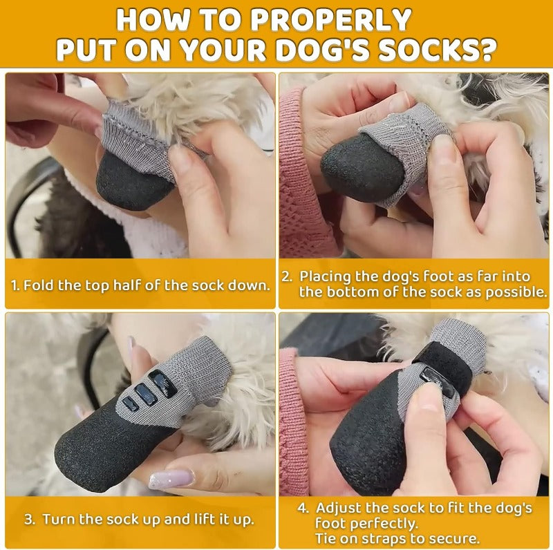 Dog Socks Anti-Slip Dog Grip Socks with Rubber & Fix Straps Outdoor Dog Shoes Booties