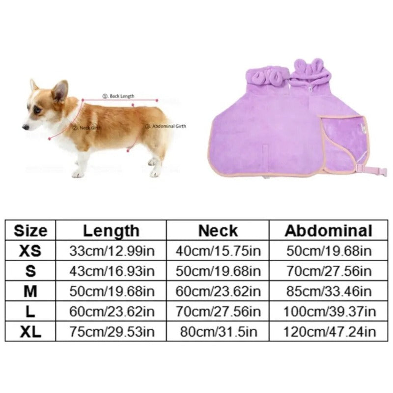 Fleece Soft Pet Bathrobe Towel with Drawstring Absorbent Drying Hooded