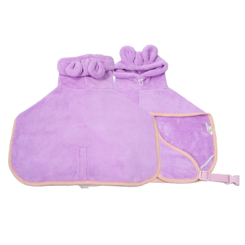 Fleece Soft Pet Bathrobe Towel with Drawstring Absorbent Drying Hooded