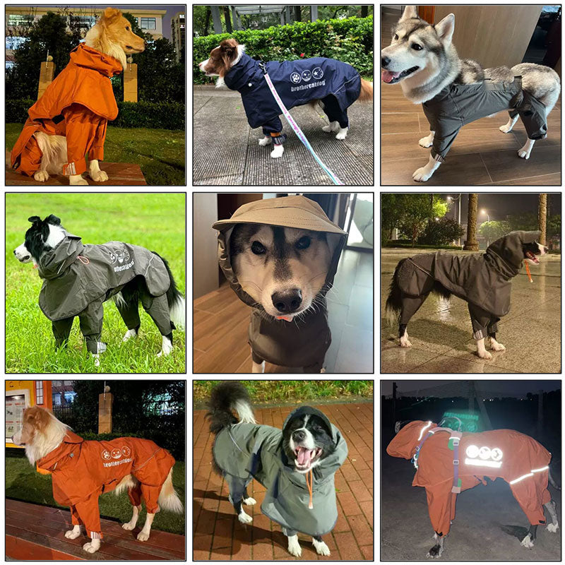 Adjustable Dog Raincoat Waterproof Windproof Dog Coat Fully Wrapped Reflective Dogs Jacket Raincoat