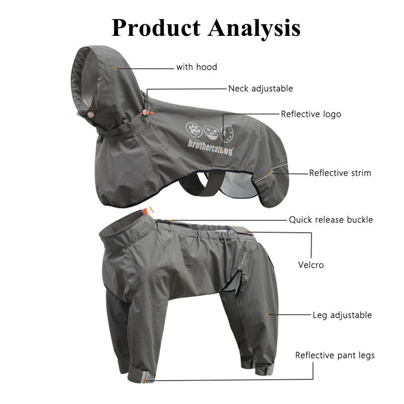 Adjustable Dog Raincoat Waterproof Windproof Dog Coat Fully Wrapped Reflective Dogs Jacket Raincoat