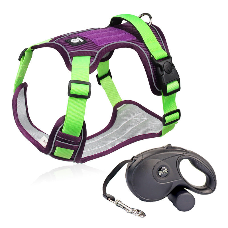 Dog Walking kit (Adjustable Reflective Dog Harness+Retractable Dog Leashes)