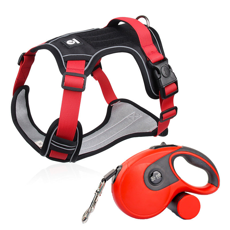 Dog Walking kit (Adjustable Reflective Dog Harness+Retractable Dog Leashes)