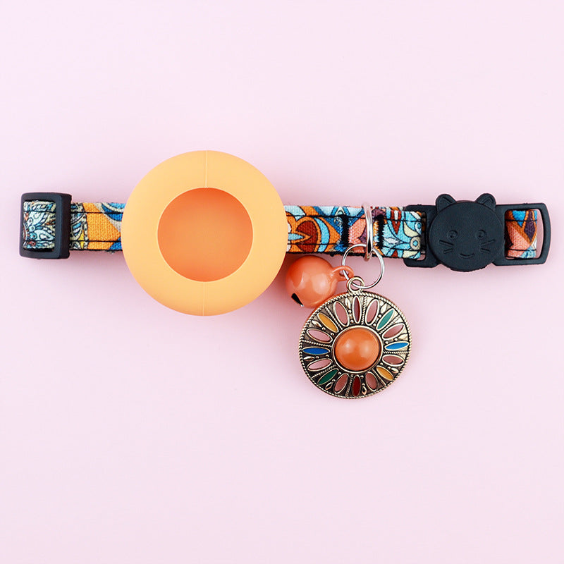 Adjustable Pet Airtag Collar with Bell and Metal Pendant