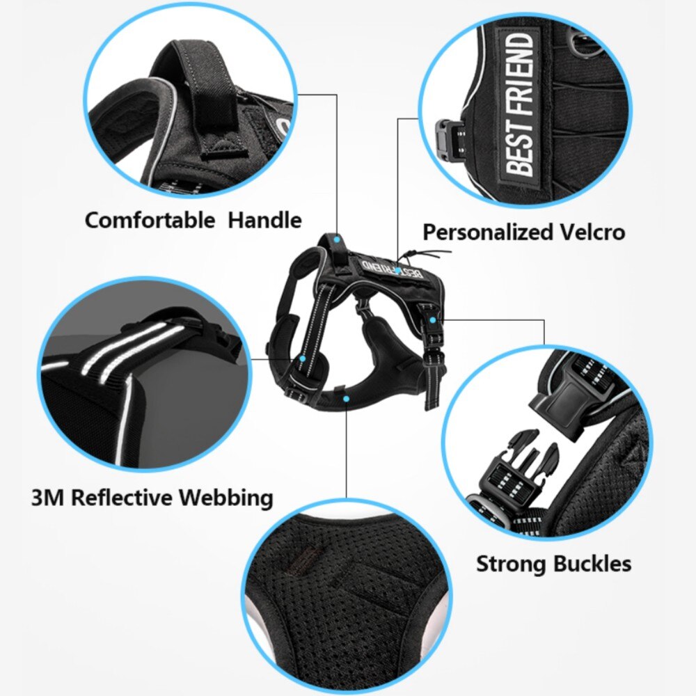 Adjustable Tactical Dog Harness Reflective Dog Harness Set