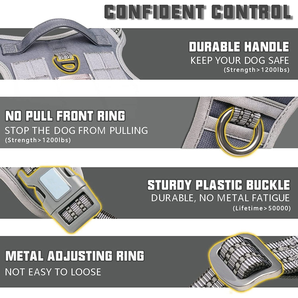 Adjustable Tactical Dog Harness Reflective Dog Harness Set