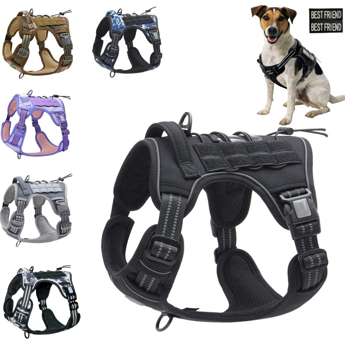 Adjustable Tactical Dog Harness Reflective Dog Harness Set