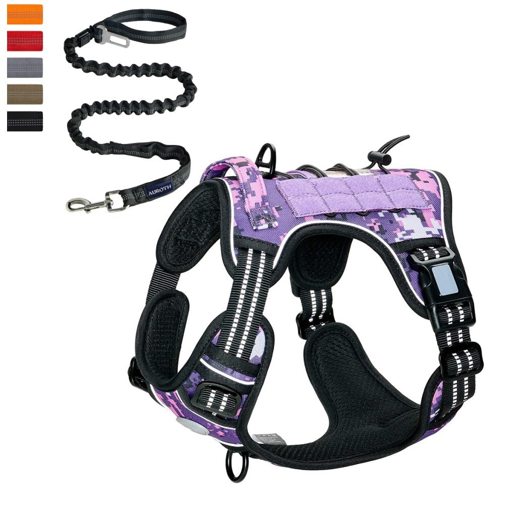 Adjustable Tactical Dog Harness Reflective Dog Harness Set