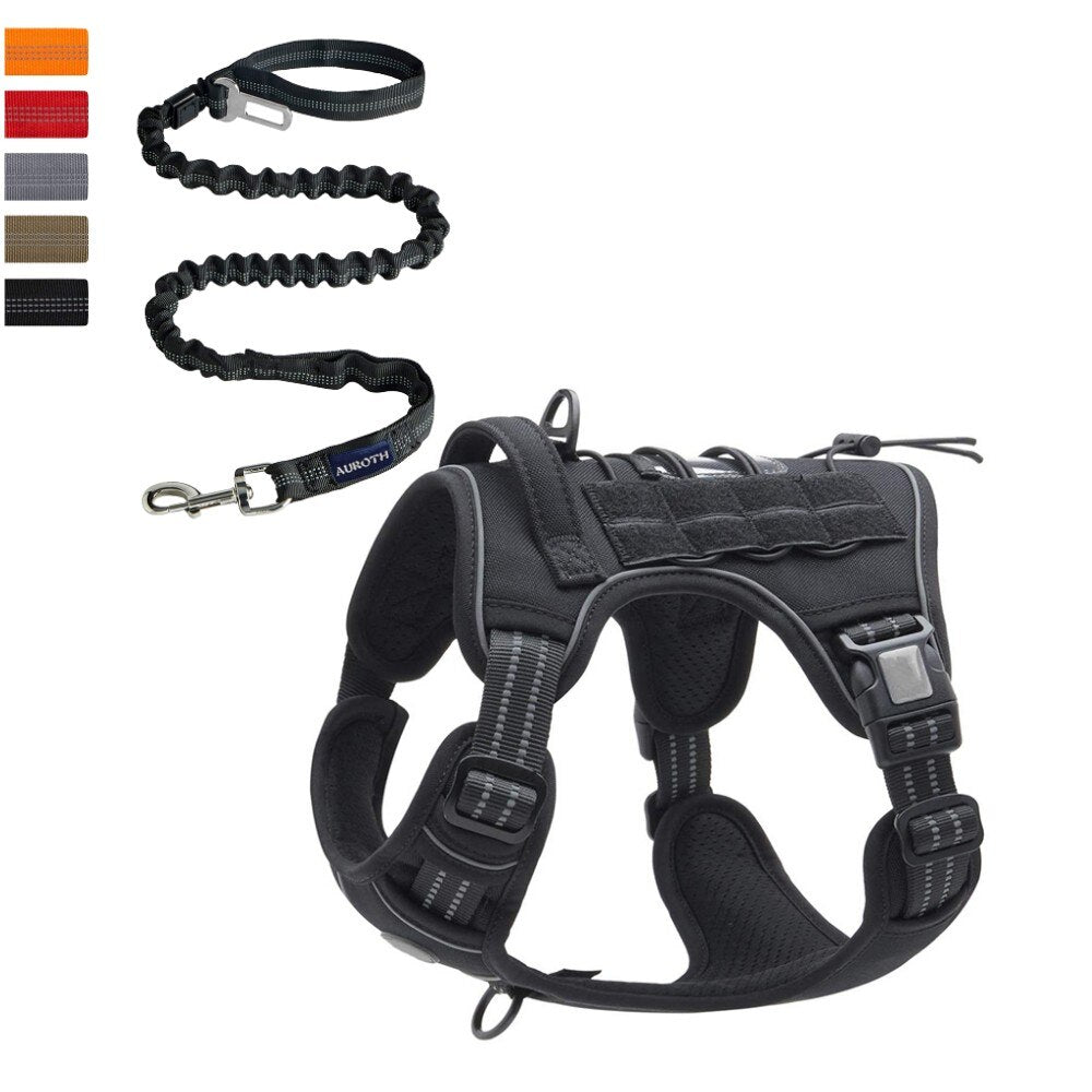 Adjustable Tactical Dog Harness Reflective Dog Harness Set