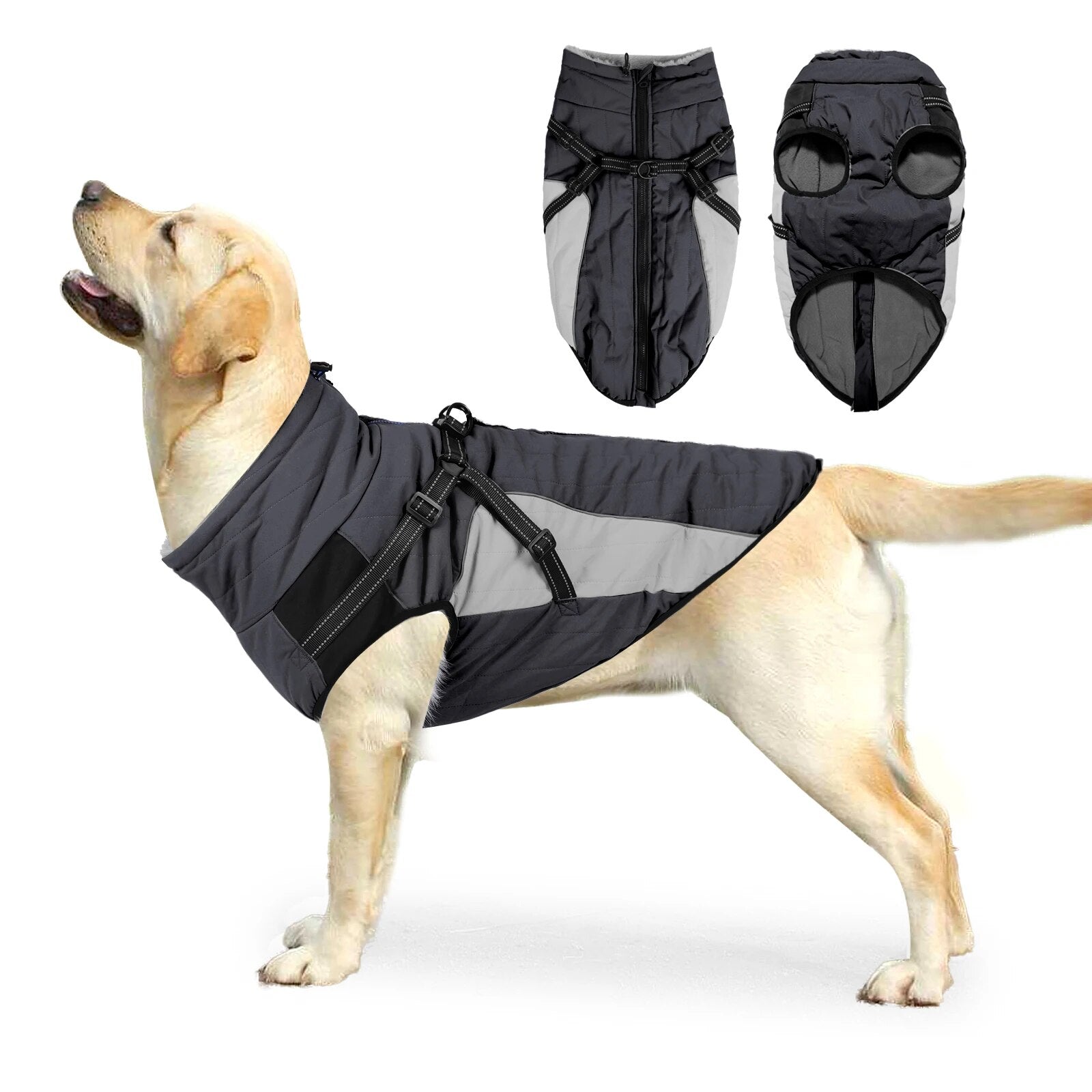 Autumn Winter Dog Jacket with Harness Dogs Reflective Safety Pet Snow Coat