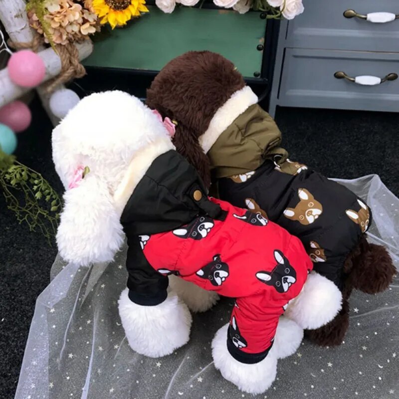 Autumn Winter Waterproof Hooded Dog Coat Jacket Four-legged Clothes