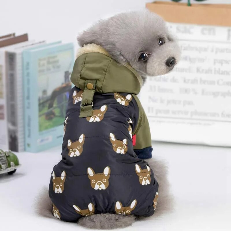 Autumn Winter Waterproof Hooded Dog Coat Jacket Four-legged Clothes