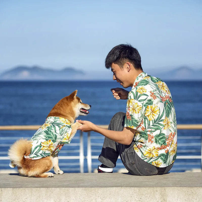 New Pet Clothing Hawaiian Beach Casual Shirt For Big Dogs and Owner