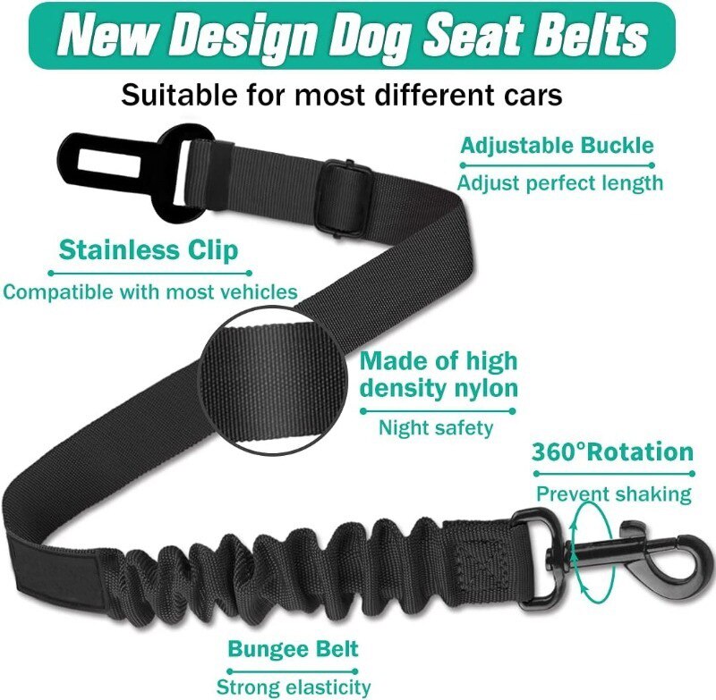 3pcs Set Retractable Dog Car Adjustable Seatbelts Nylon Pet Dog Safety Seat Belt