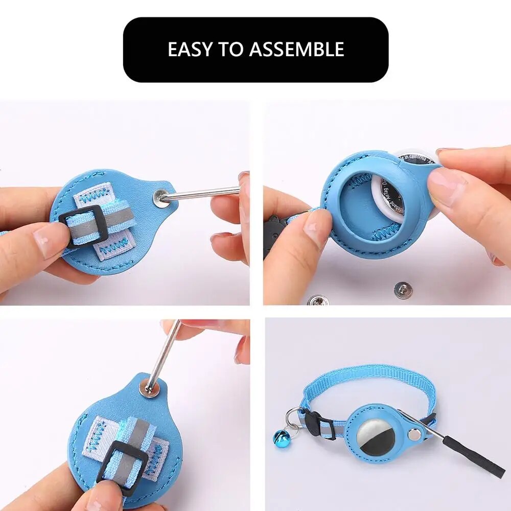 Leather Pet Collar Air tag Detachable Cat Collars With Bell Safety Buckle Locator Holder