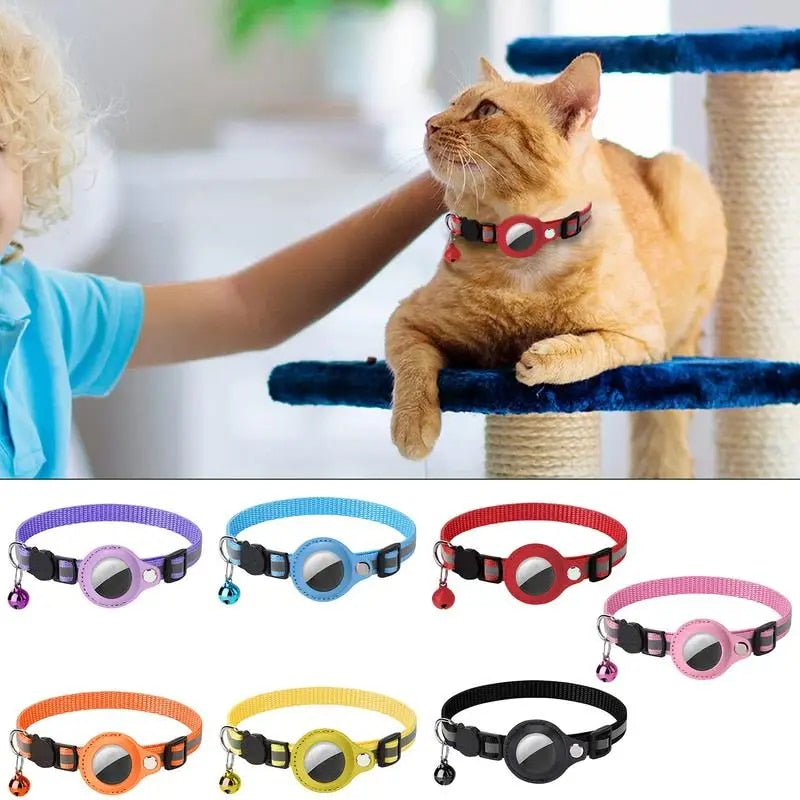 Leather Pet Collar Air tag Detachable Cat Collars With Bell Safety Buckle Locator Holder