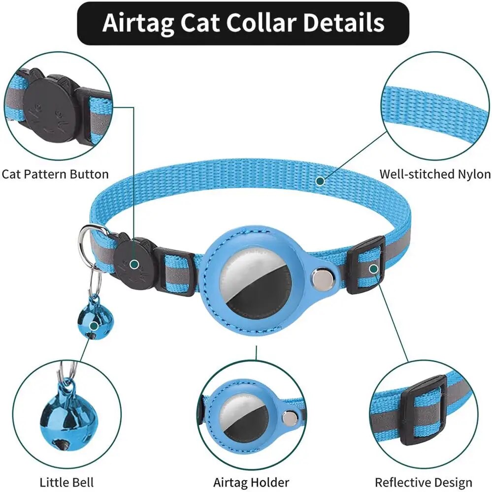Leather Pet Collar Air tag Detachable Cat Collars With Bell Safety Buckle Locator Holder