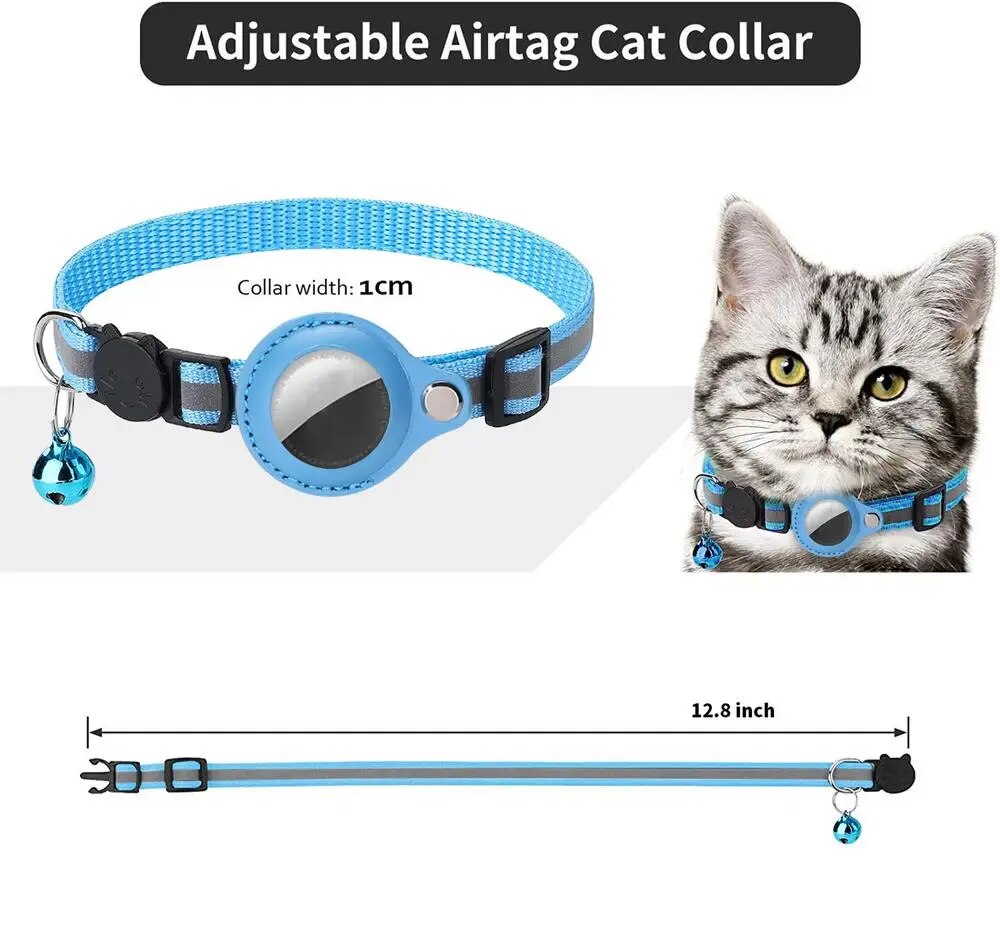 Leather Pet Collar Air tag Detachable Cat Collars With Bell Safety Buckle Locator Holder