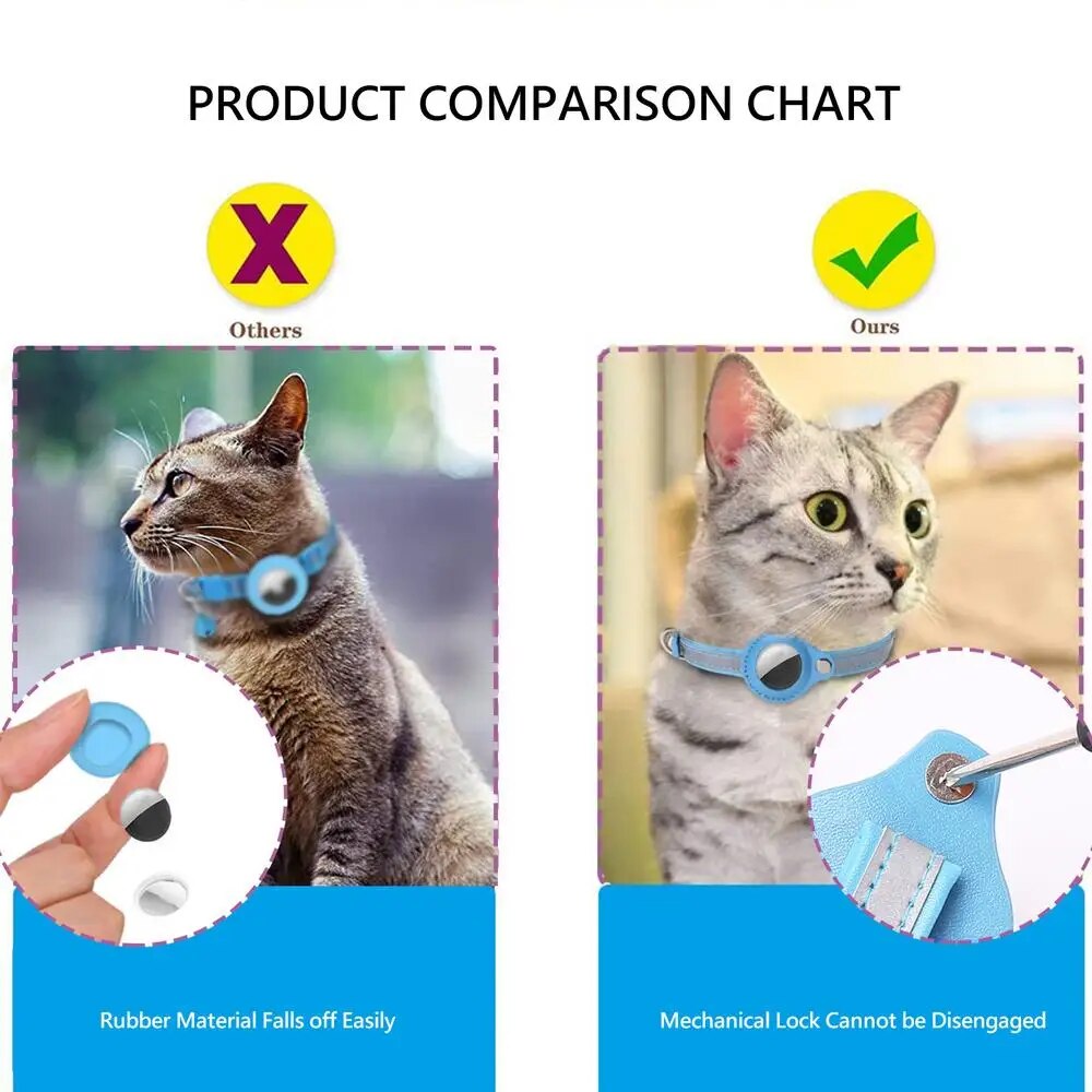 Leather Pet Collar Air tag Detachable Cat Collars With Bell Safety Buckle Locator Holder