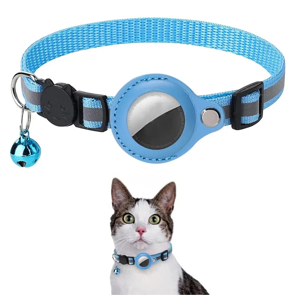 Leather Pet Collar Air tag Detachable Cat Collars With Bell Safety Buckle Locator Holder