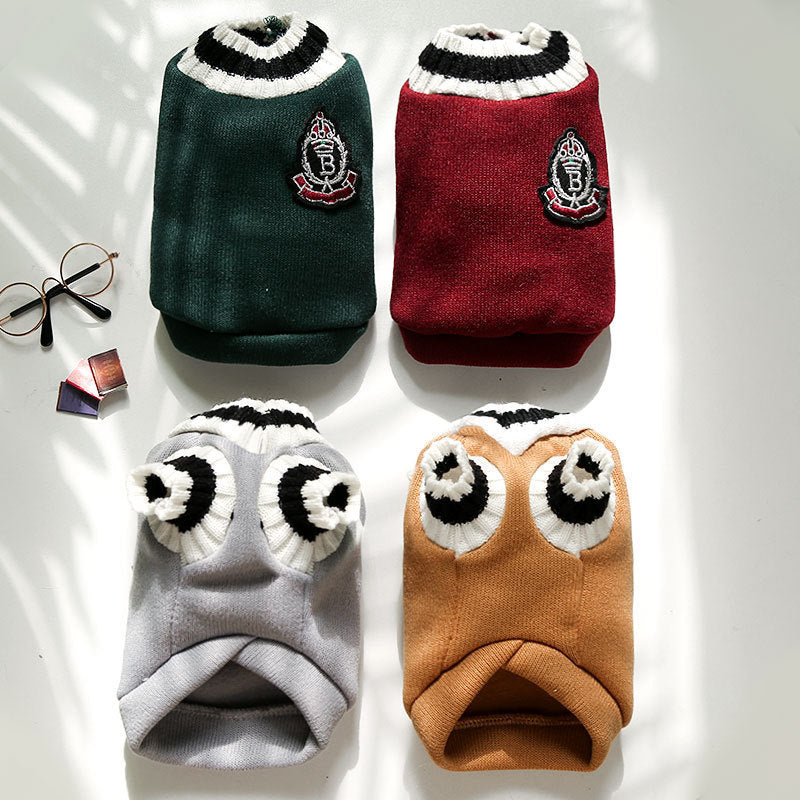 College Style Pet Dog Vest V Neck Dog Sweaters Winter Warm Dogs Clothes