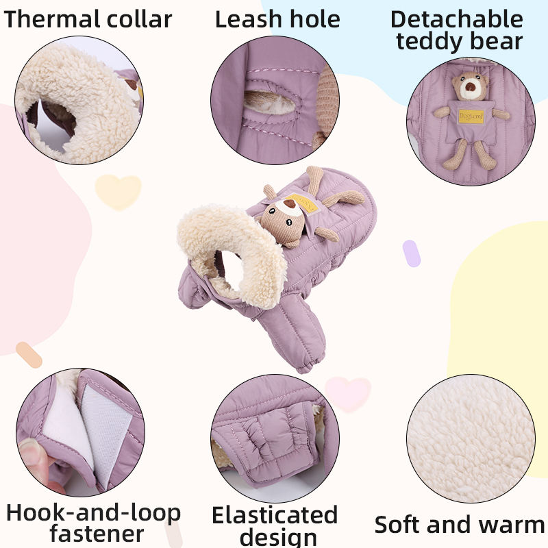 Cozy Warm Small Dog Hoodie Winter Dog Jacket With Bear Hood Fur Lined Cozy