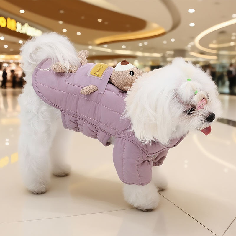 Cozy Warm Small Dog Hoodie Winter Dog Jacket With Bear Hood Fur Lined Cozy