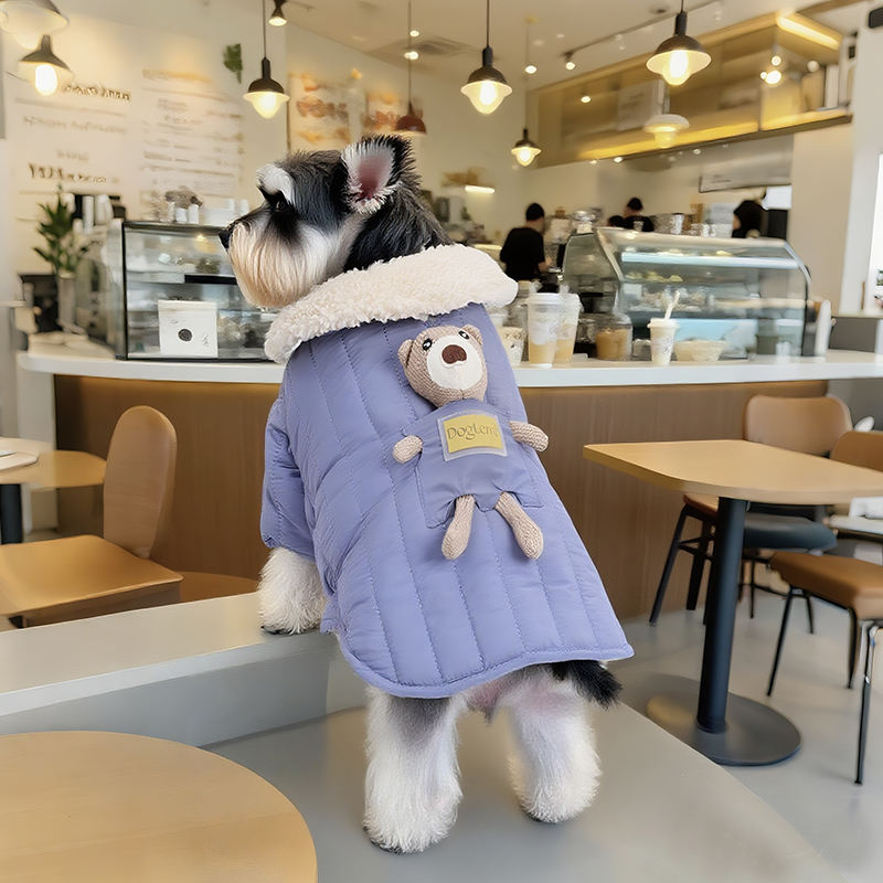 Cozy Warm Small Dog Hoodie Winter Dog Jacket With Bear Hood Fur Lined Cozy