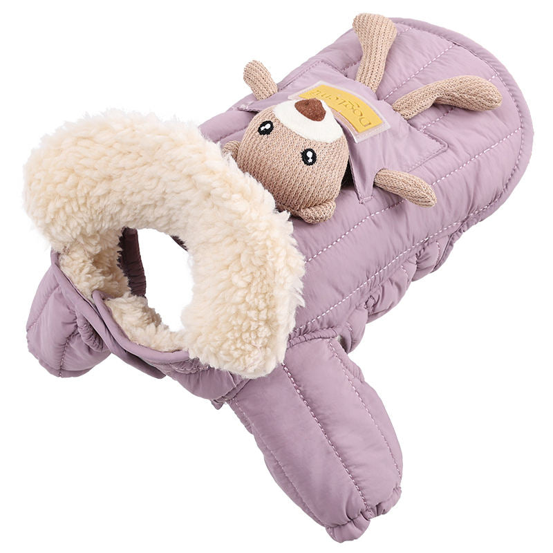 Cozy Warm Small Dog Hoodie Winter Dog Jacket With Bear Hood Fur Lined Cozy