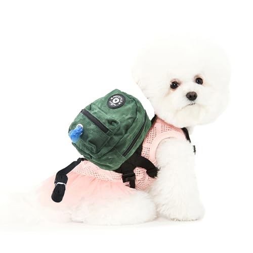 Dog Backpack Harness with Leash Adjustable Travel Hiking Walking Harness Backpack