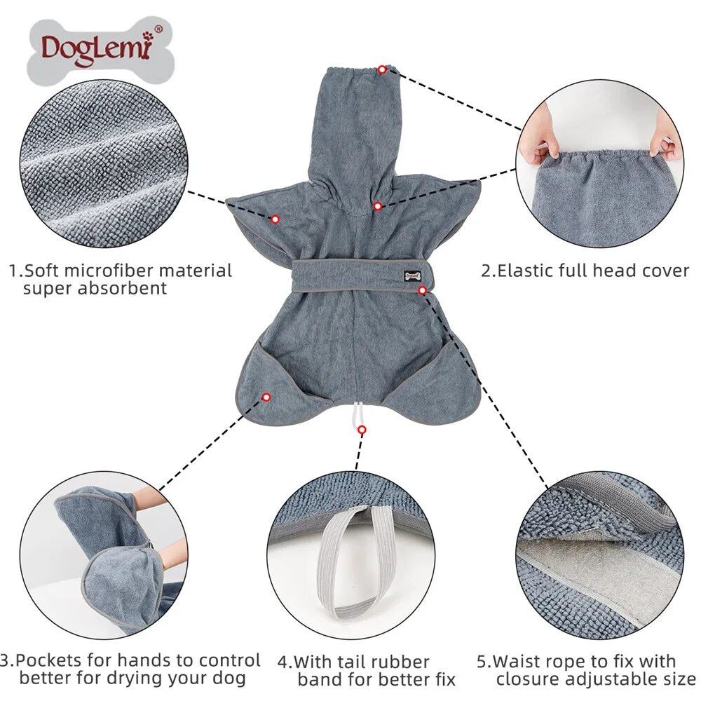 Dog Bathrobe Super Absorbent Pet Dog Cat Bath Towel Grooming Towel