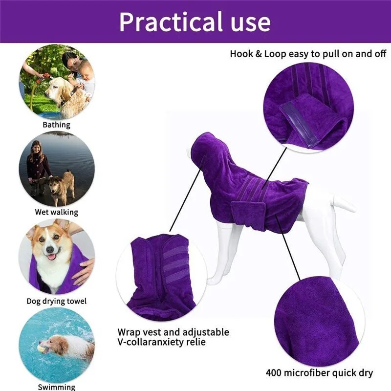 Dog Bathrobe Towel Absorption Quick-dry Adjustable Comfortable Super Absorbent Pet Bathrobe
