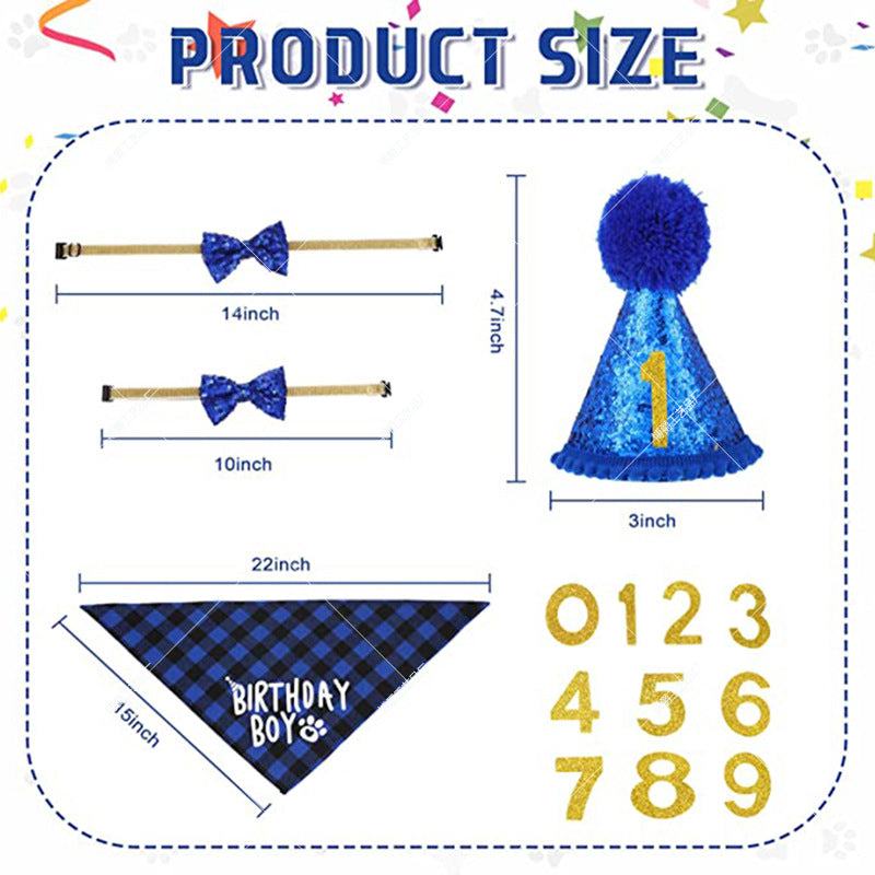 Dog Birthday Party Supplies Scarf Bow Tie Crown Hat With 0-9 Figures
