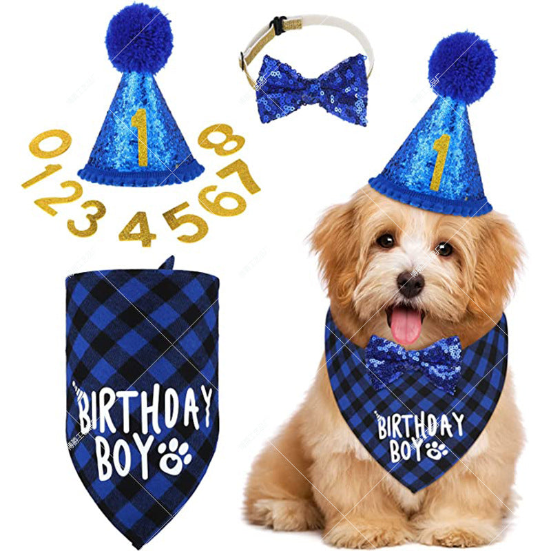 Dog Birthday Party Supplies Scarf Bow Tie Crown Hat With 0-9 Figures