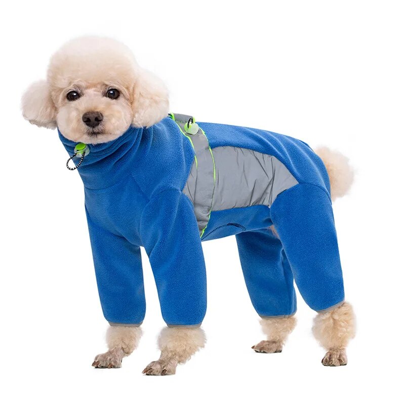 Dog Winter Thickened Warm Coat Four-Legged Jumpsuit with Reflective Zipper Leash Hole
